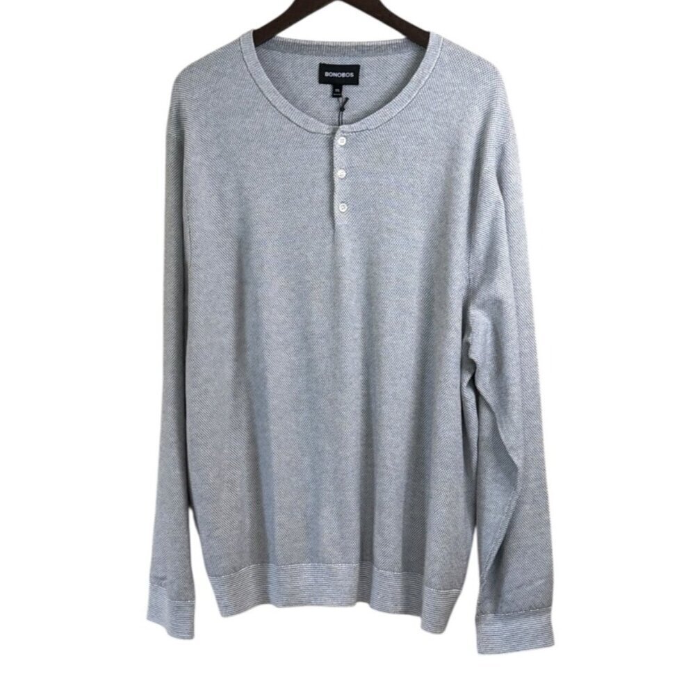 Bonobos Men's Soft Henley Long Sleeve Shirt Gray Three Button Size XXL NWT